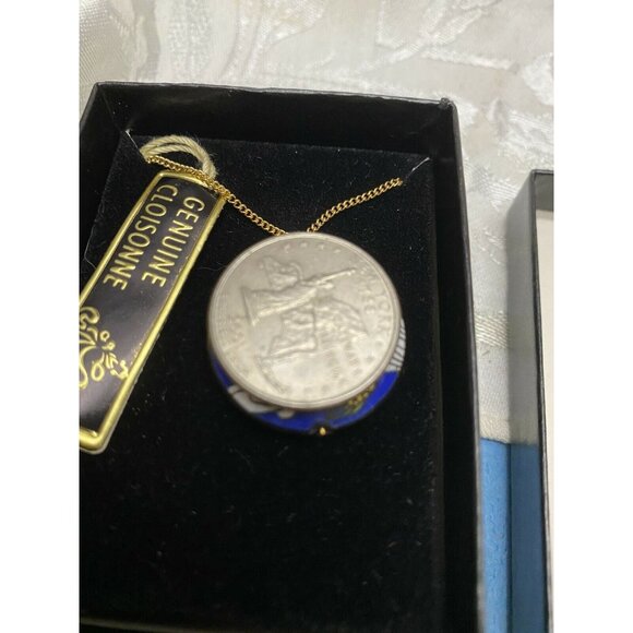 Genuine Cloisonné Dragon Pendant Necklace With Gold-Tone Chain In Gift Box - Picture 4 of 5